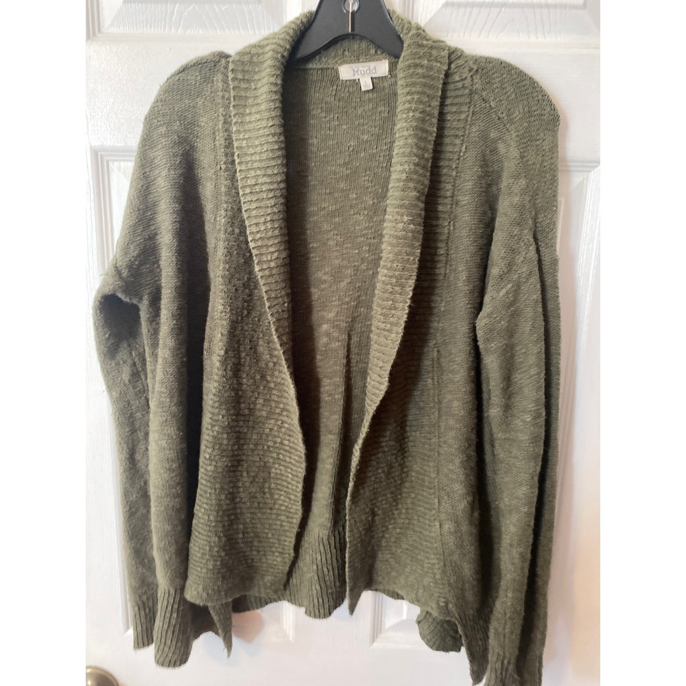 Mudd Womens Olive Green Shawl Collar Open Front Cardigan Sweater Large RN146919